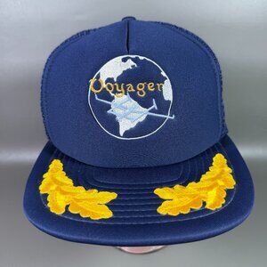 VTG Hat Voyager Around the World Blue Mesh Snapback Trucker Cap Scrambled Egg